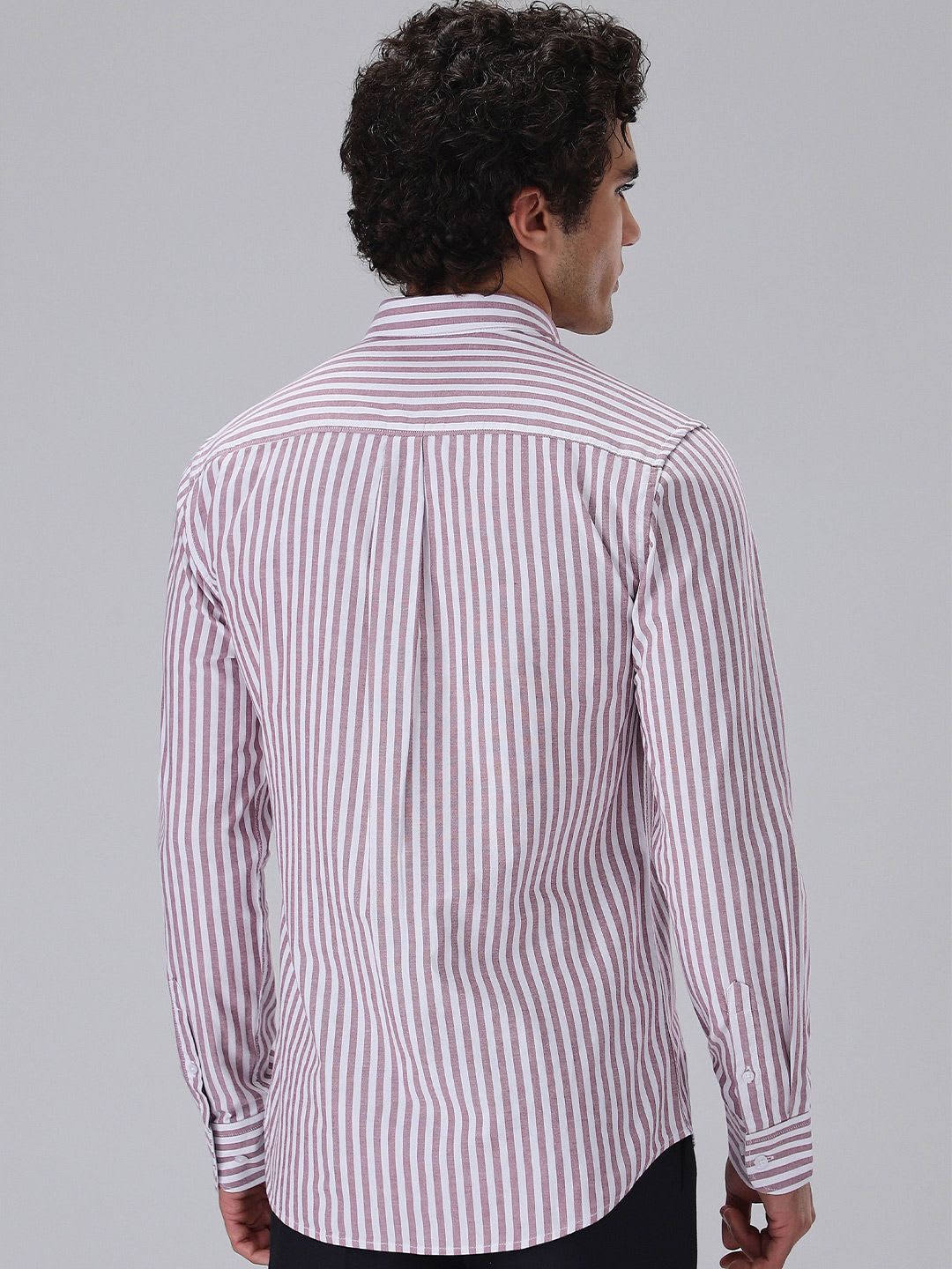 Banana Club Men Maroon Cotton Oxford Stripe Shirt - right view
