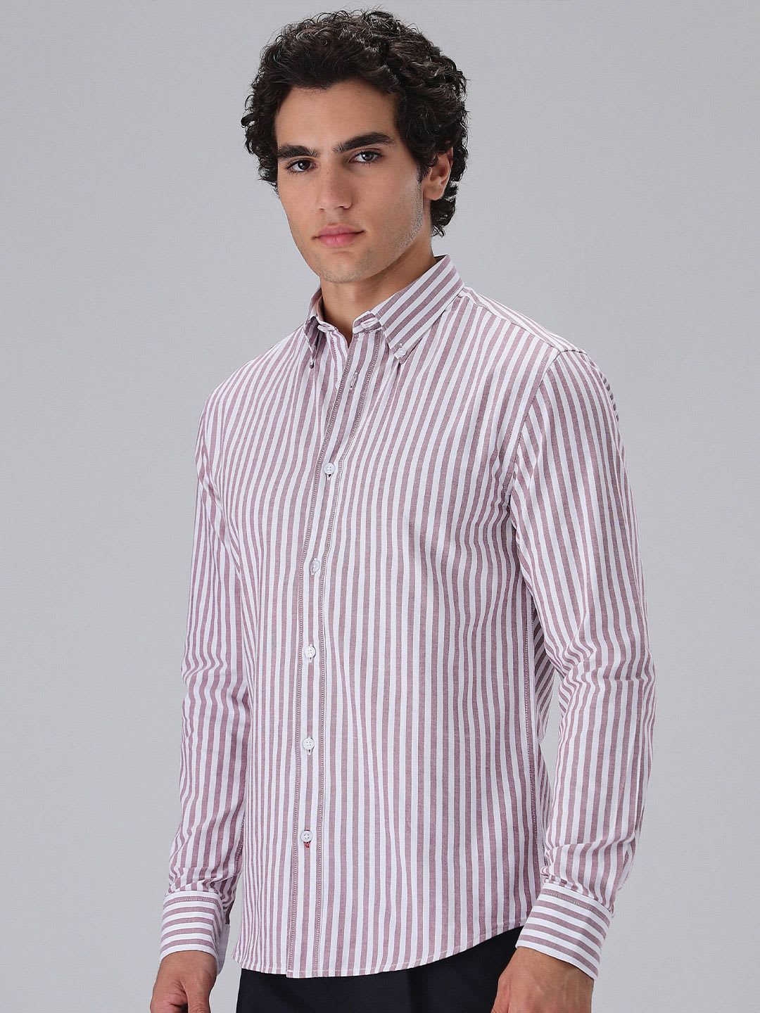Banana Club Men Maroon Cotton Oxford Stripe Shirt - back view