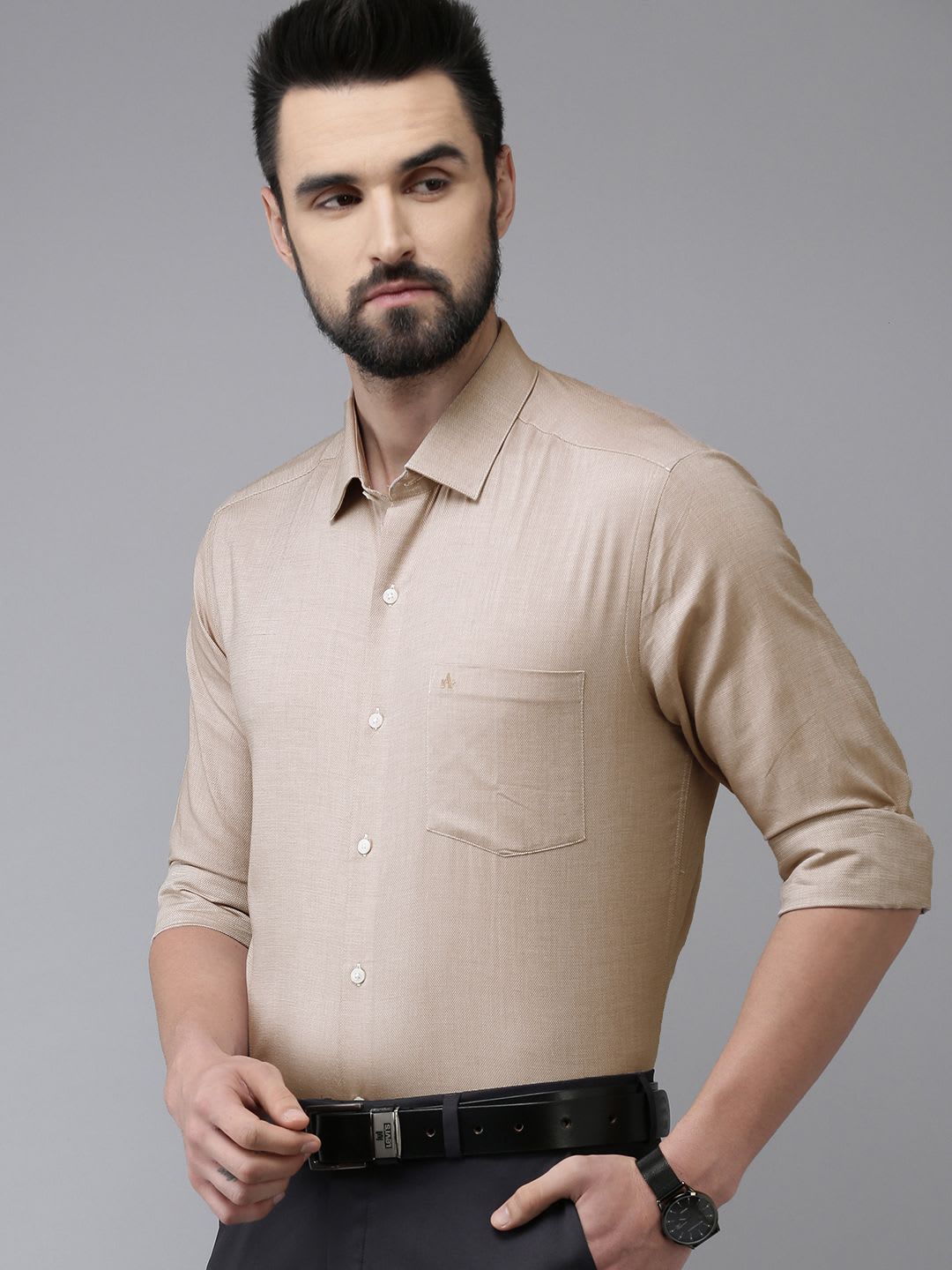 Arrow Men Brown Pure Cotton Original Slim Fit Formal Shirt - right view