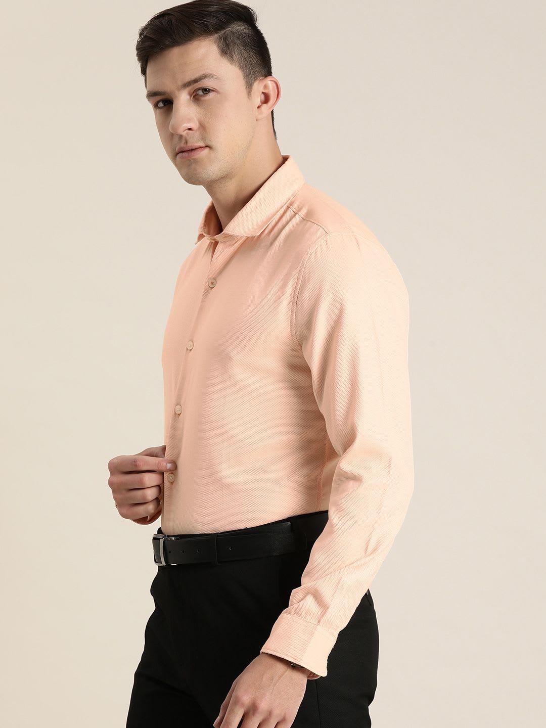 INVICTUS Men Easy Care Orange  Solid Pure Cotton Sustainable Formal Shirt - left view