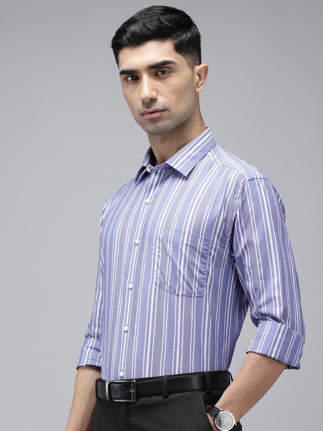 Arrow Pure Cotton Manhattan Slim Fit Opaque Striped Formal Shirt - right view