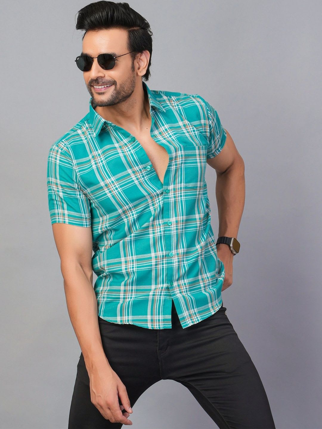 RENOUX Men Standard Slim Fit Checked Casual Shirt - default view