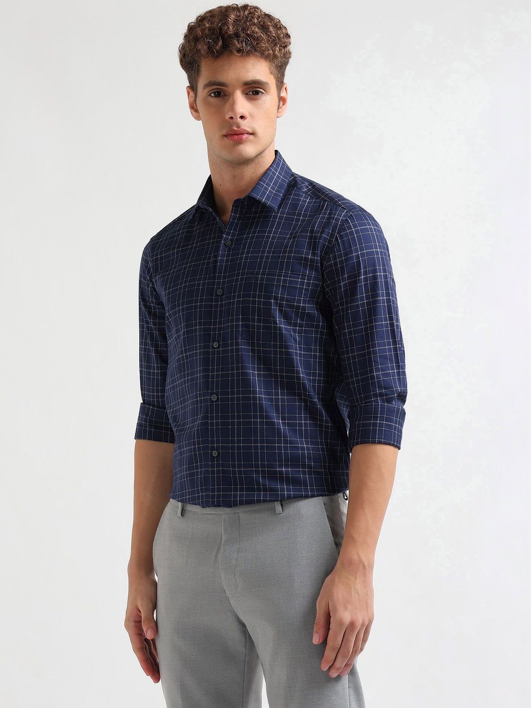 Arrow Men Slim Fit Windowpane Checks Checked Semiformal Shirt - left view