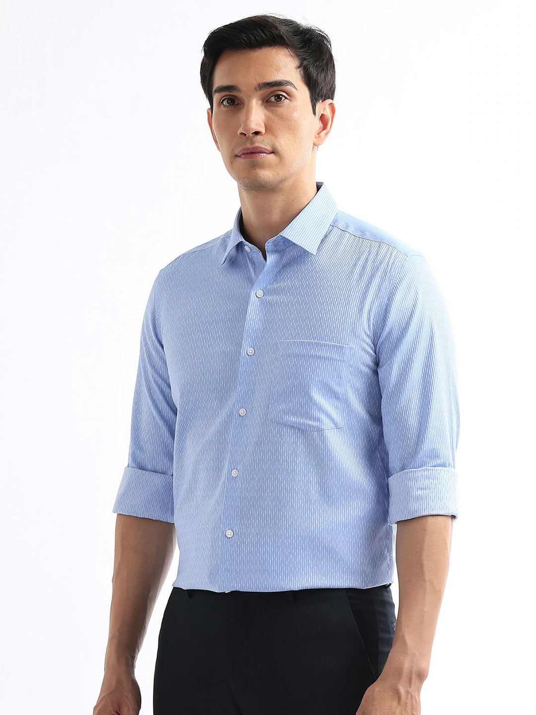 Arrow Slim Fit Striped Pure Cotton Formal Shirt - back view