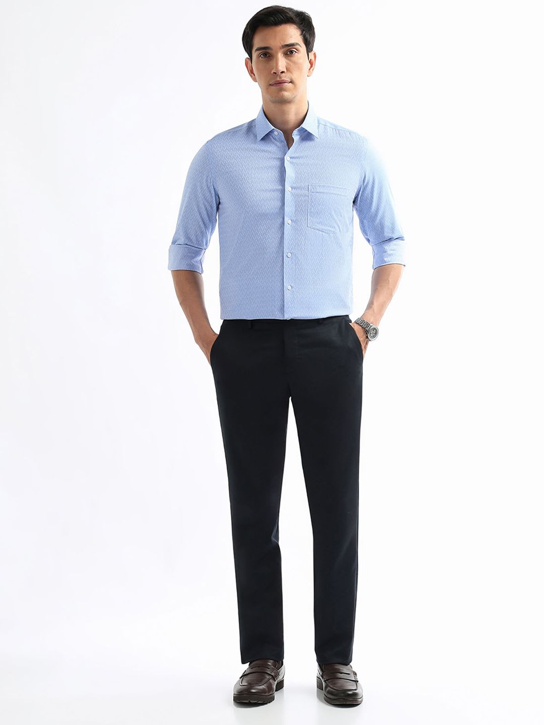 Arrow Slim Fit Striped Pure Cotton Formal Shirt - left view