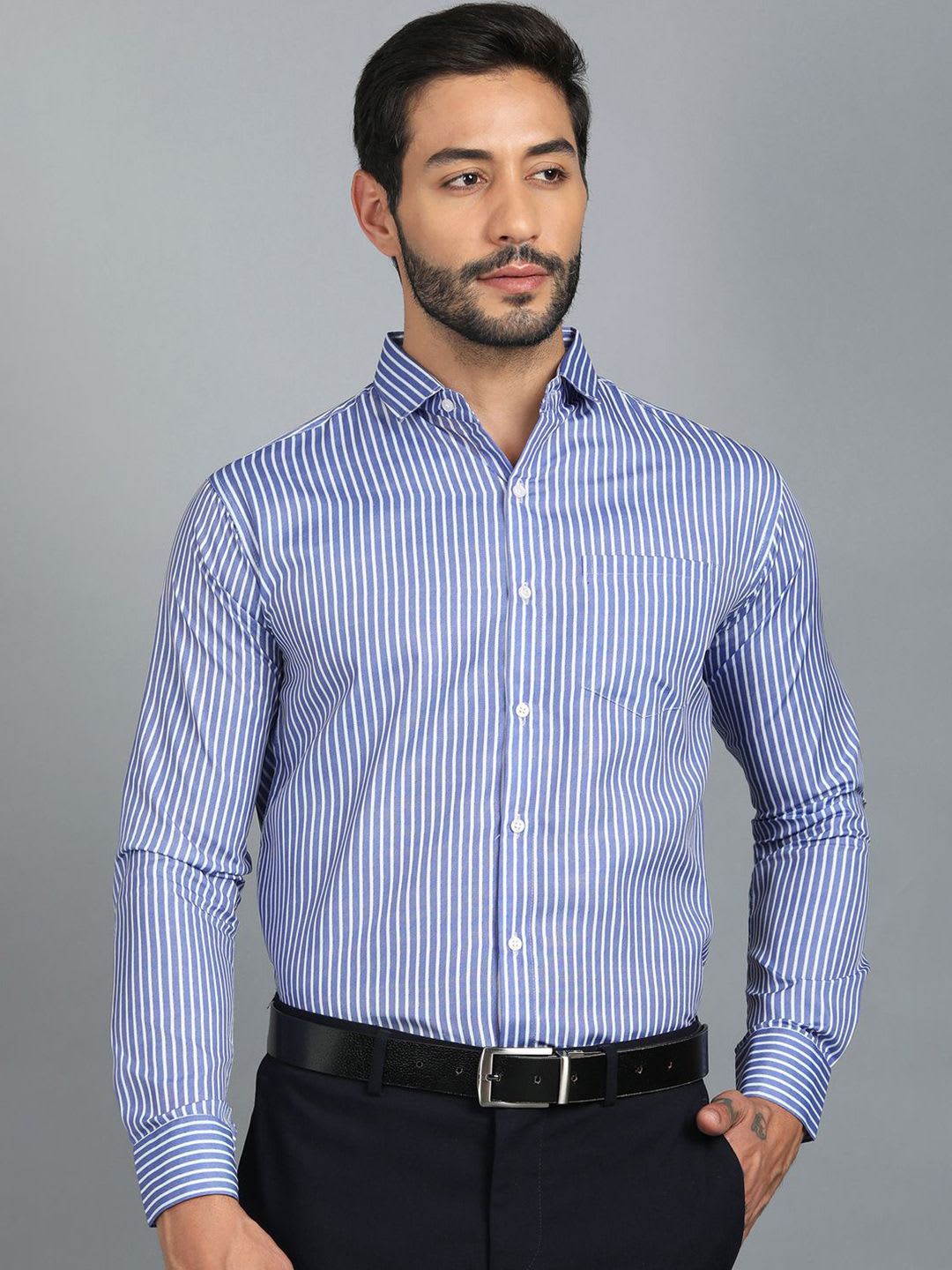 INVICTUS Standard Striped Spread Collar Cotton Formal Shirt - default view