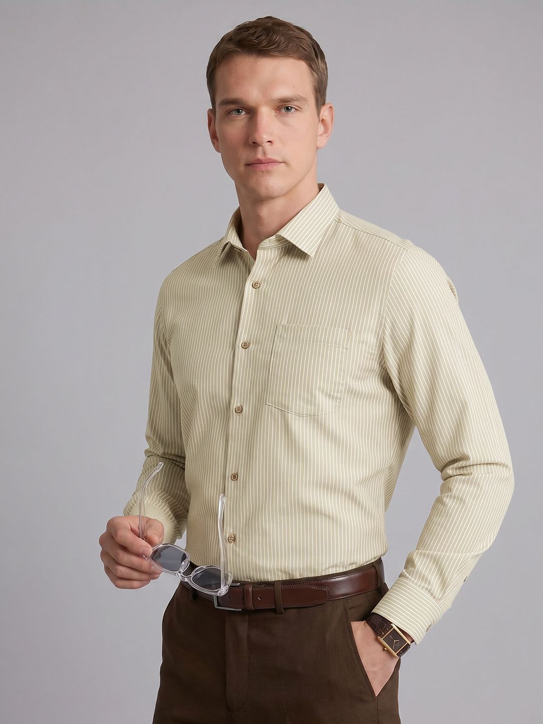 Blackberrys Slim Fit Striped Pure Cotton Formal Shirt - default view