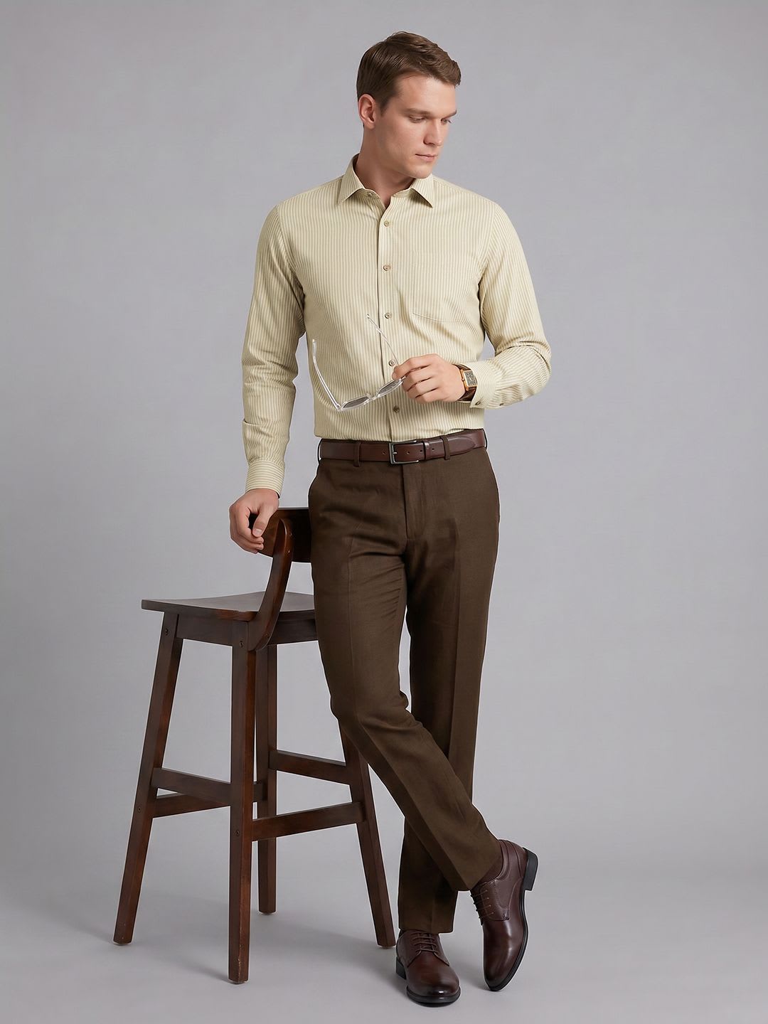 Blackberrys Slim Fit Striped Pure Cotton Formal Shirt - back view