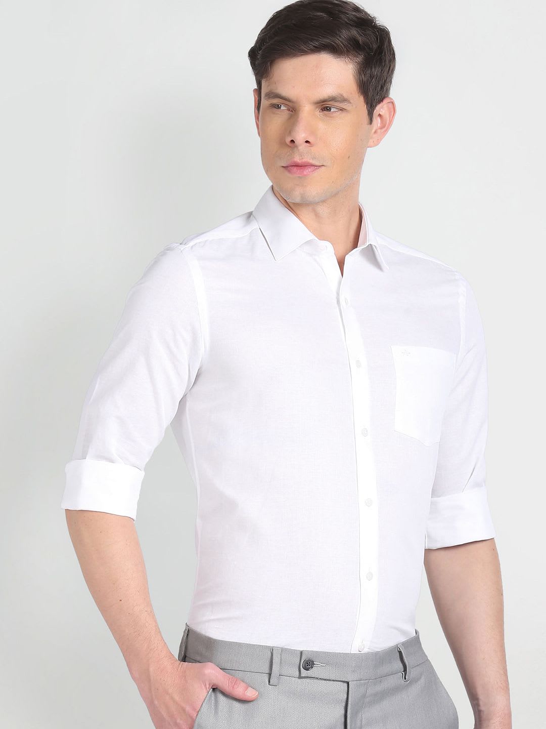 Arrow Slim Fit Spread Collar Long Sleeves Pure Cotton Formal Shirt - back view
