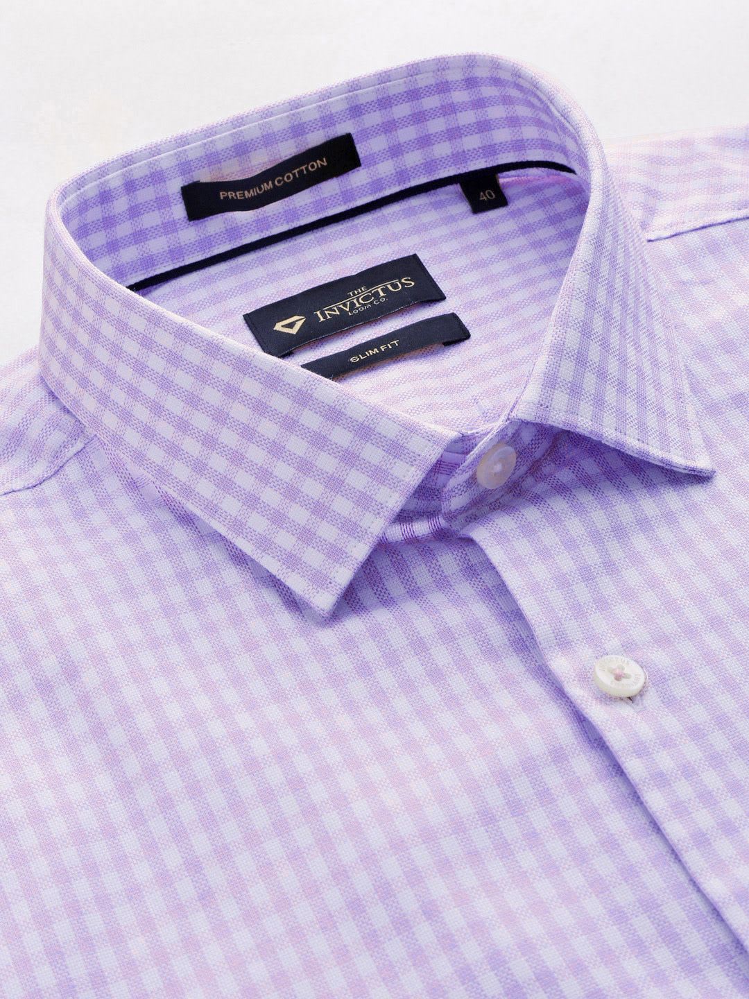 INVICTUS Men Purple & White Slim Fit Checked Sustainable Formal Shirt - back view