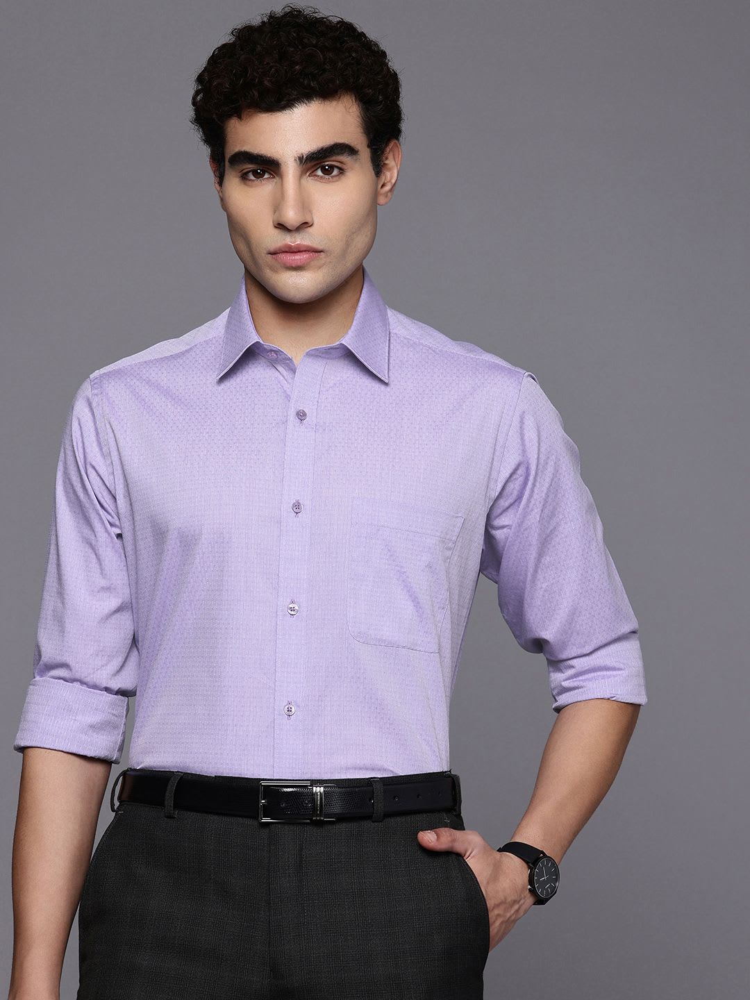 Raymond Pure Cotton Textured Slim Fit Formal Shirt - default view
