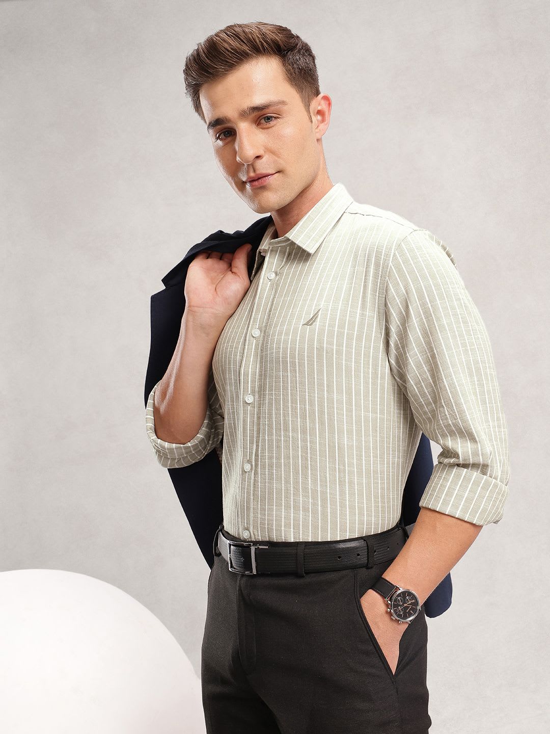 Nautica Men Premium Slim Fit Cotton Linen Blend Casual Shirt - default view