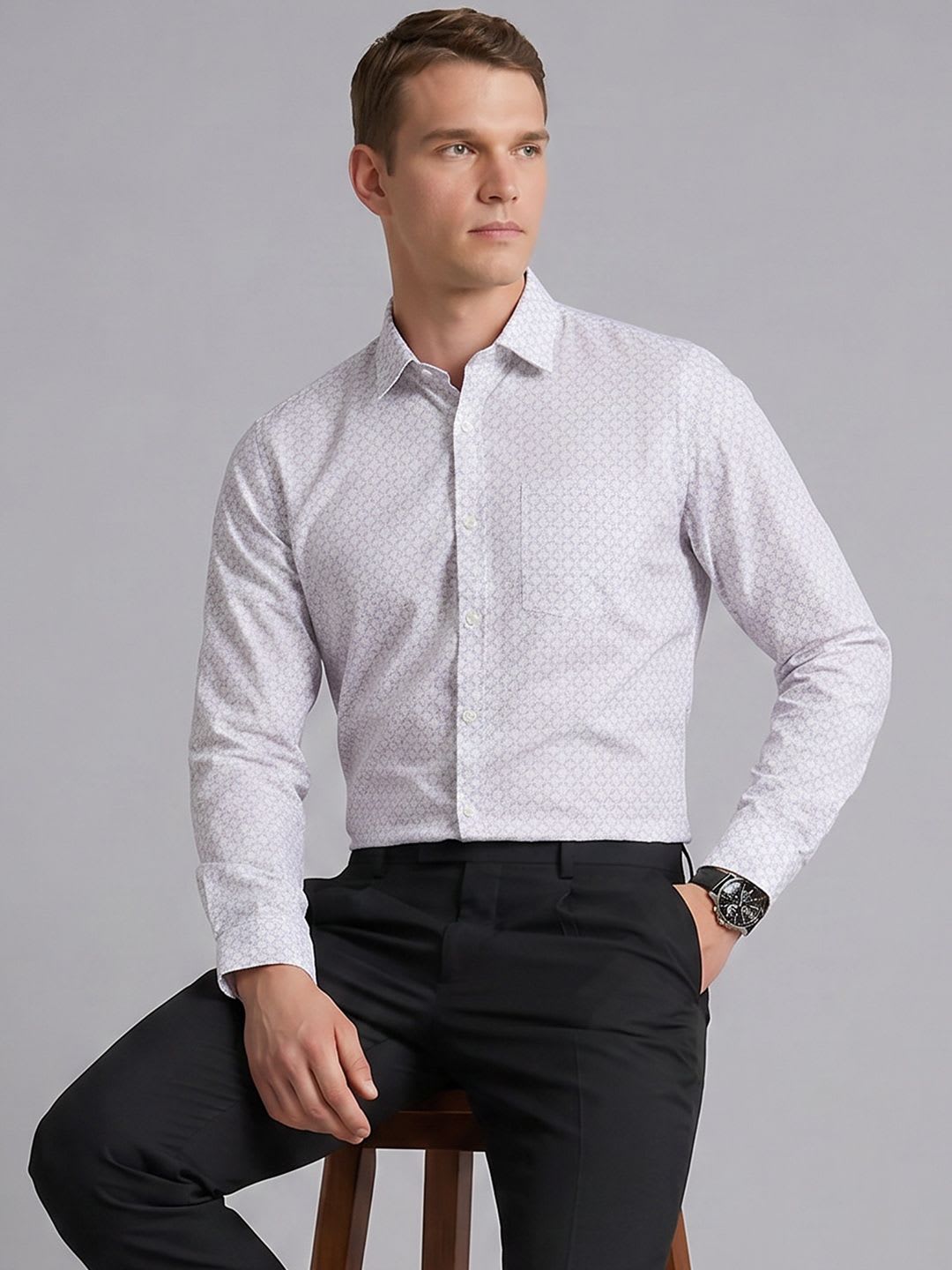 Blackberrys Slim Fit Geometric Printed Pure Cotton Formal Shirt - default view