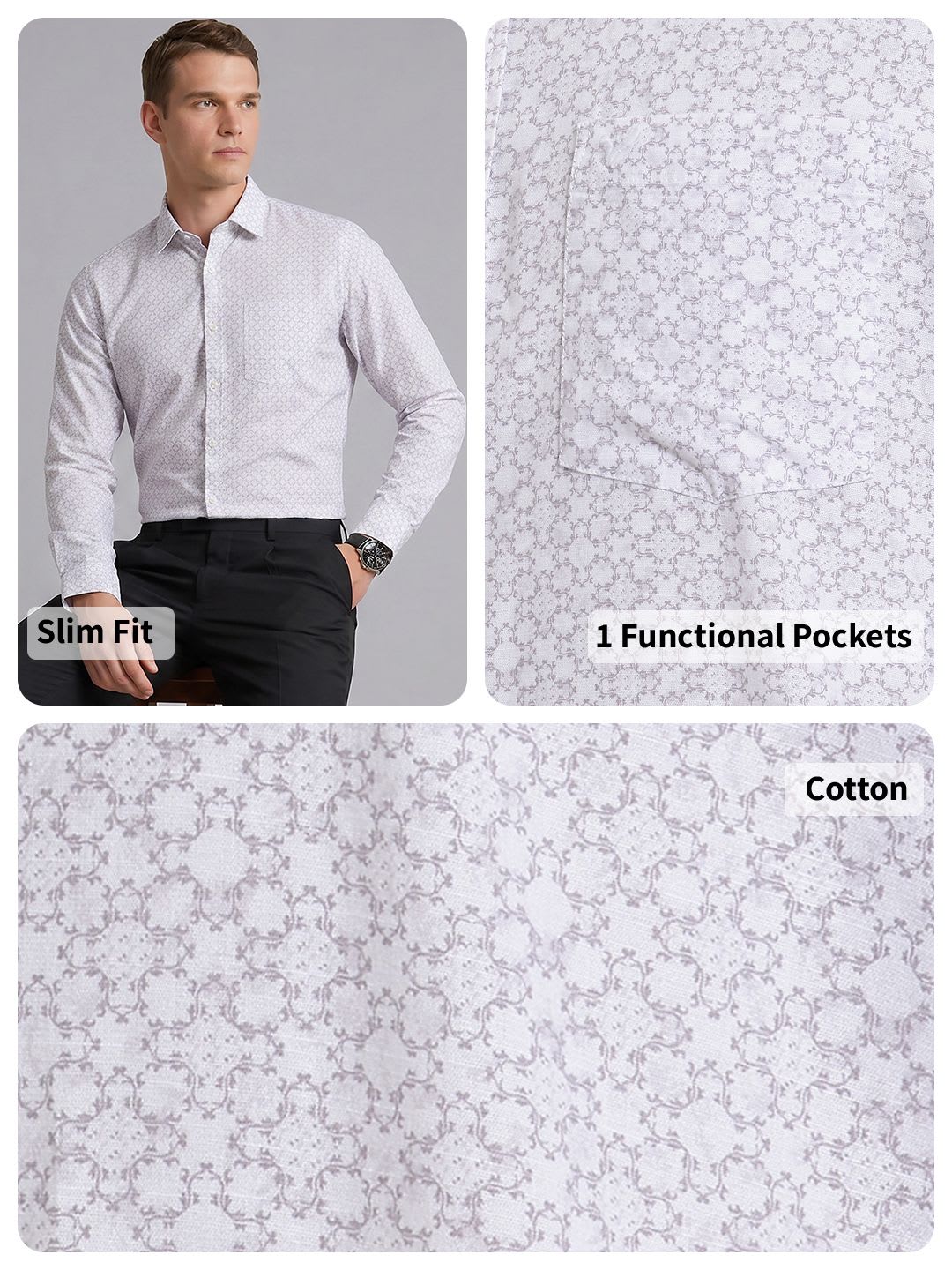 Blackberrys Slim Fit Geometric Printed Pure Cotton Formal Shirt - bottom view