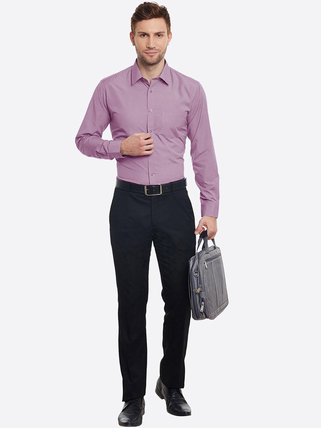 English Navy Men Mauve Slim Fit Solid Formal Shirt - left view