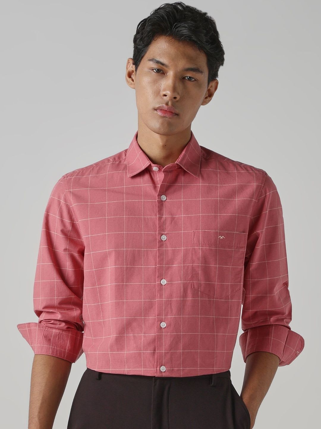 Mufti Men Slim Fit Windowpane Checks Checked Casual Shirt - default view