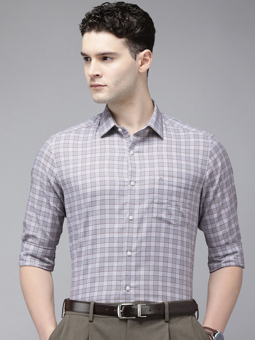 Arrow Manhattan Slim Fit Gingham Checks Opaque Pure Cotton Formal Shirt - right view