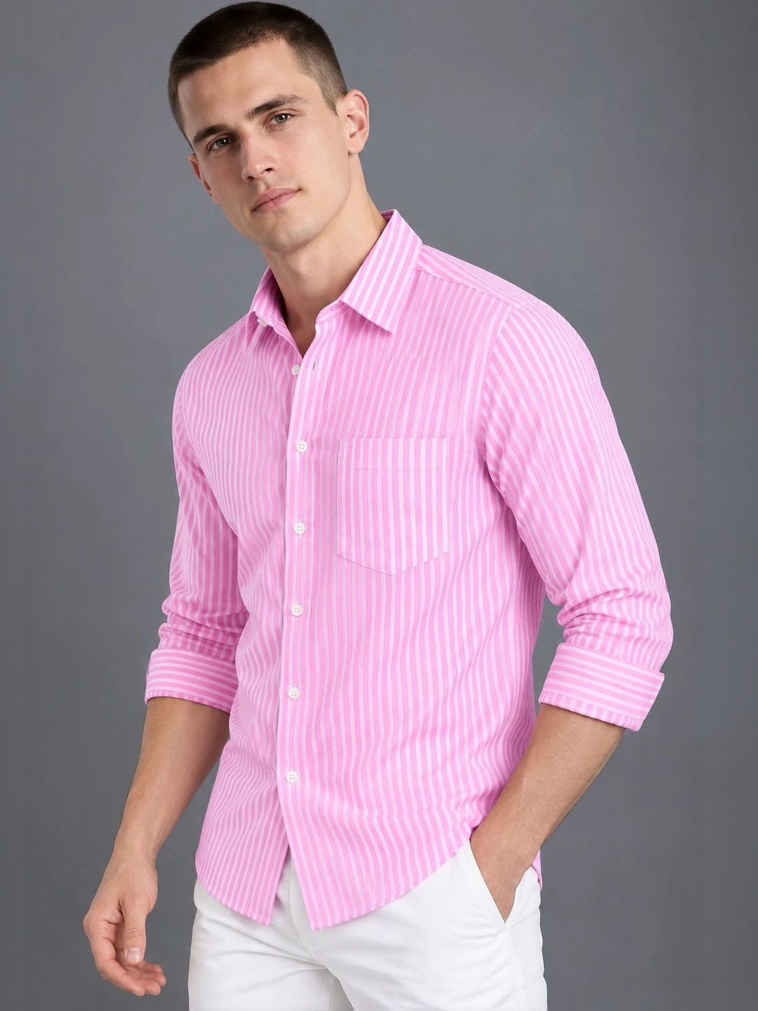 UV WHOLESALE Men Slim Fit Striped Casual Shirt - back view