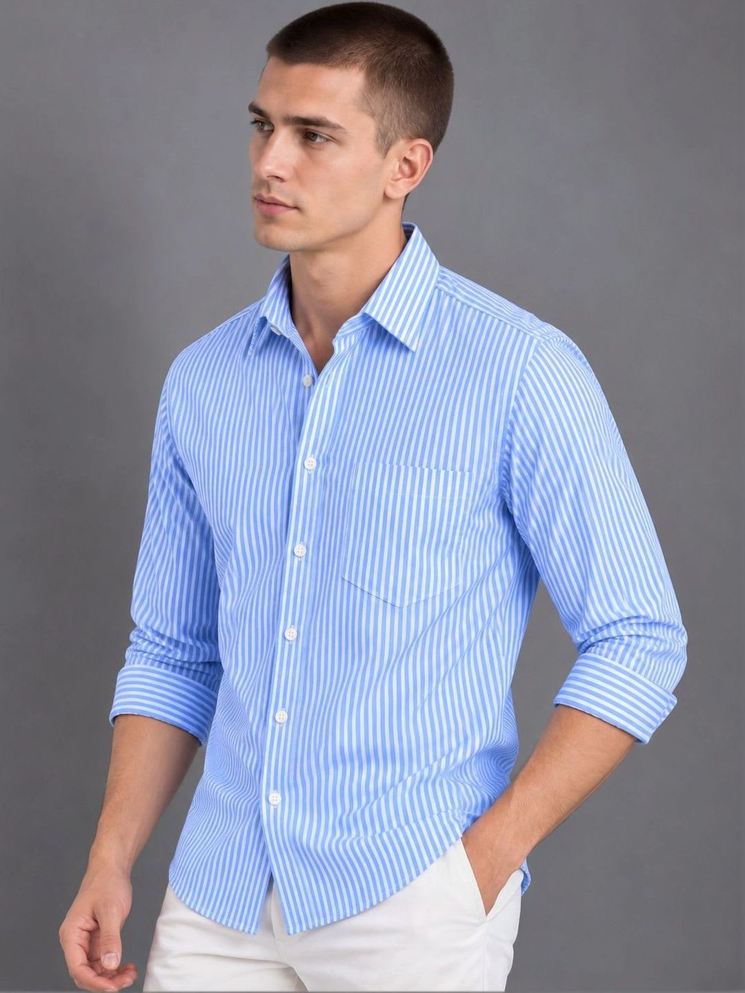Moda Rapido Men Slim Fit Striped Casual Shirt - back view