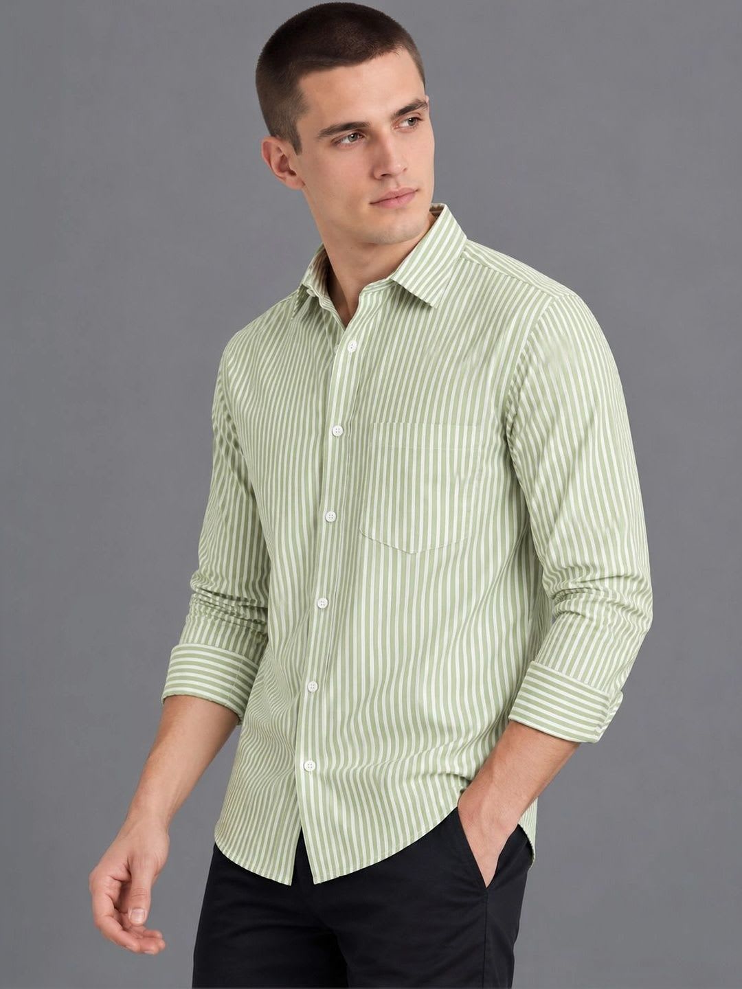 Moda Rapido Men Comfort Striped Casual Shirt - back view