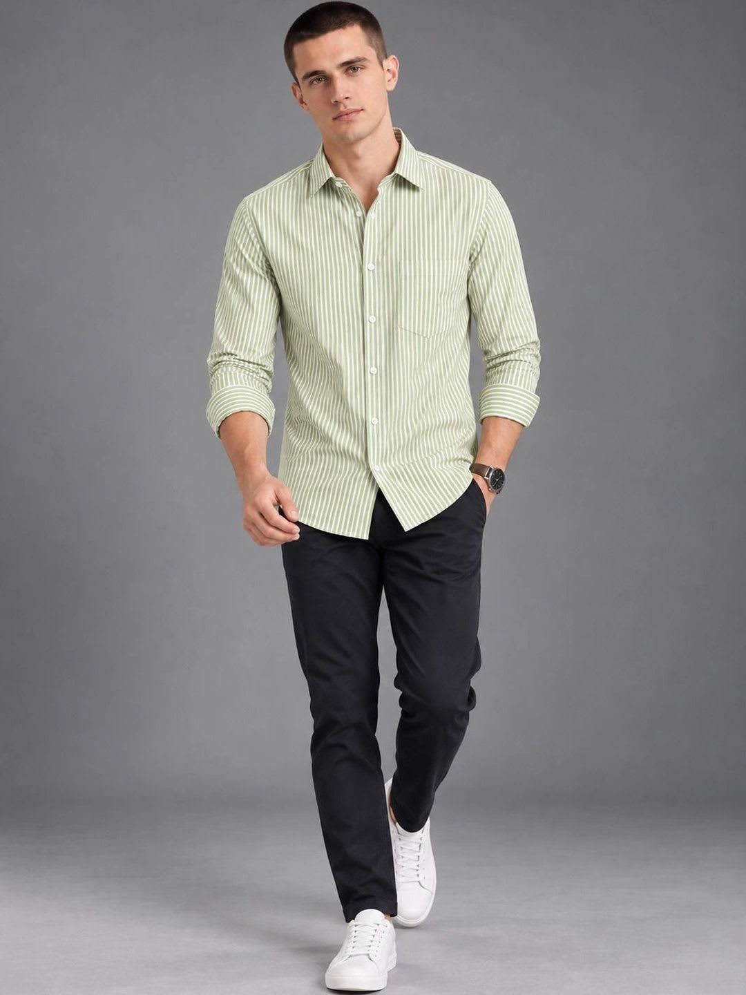 Moda Rapido Men Comfort Striped Casual Shirt - left view