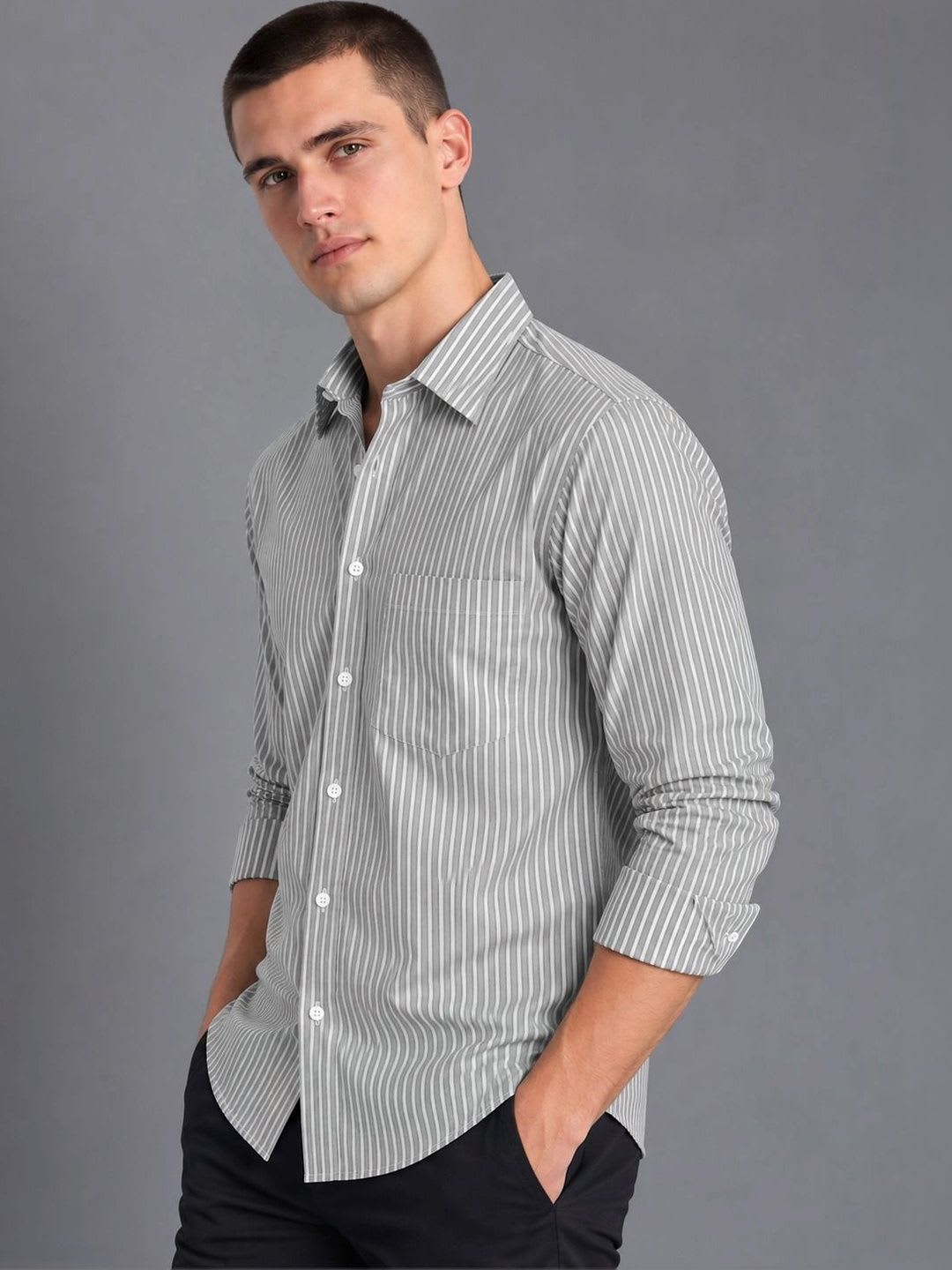 UV WHOLESALE Men Comfort Striped Casual Shirt - back view