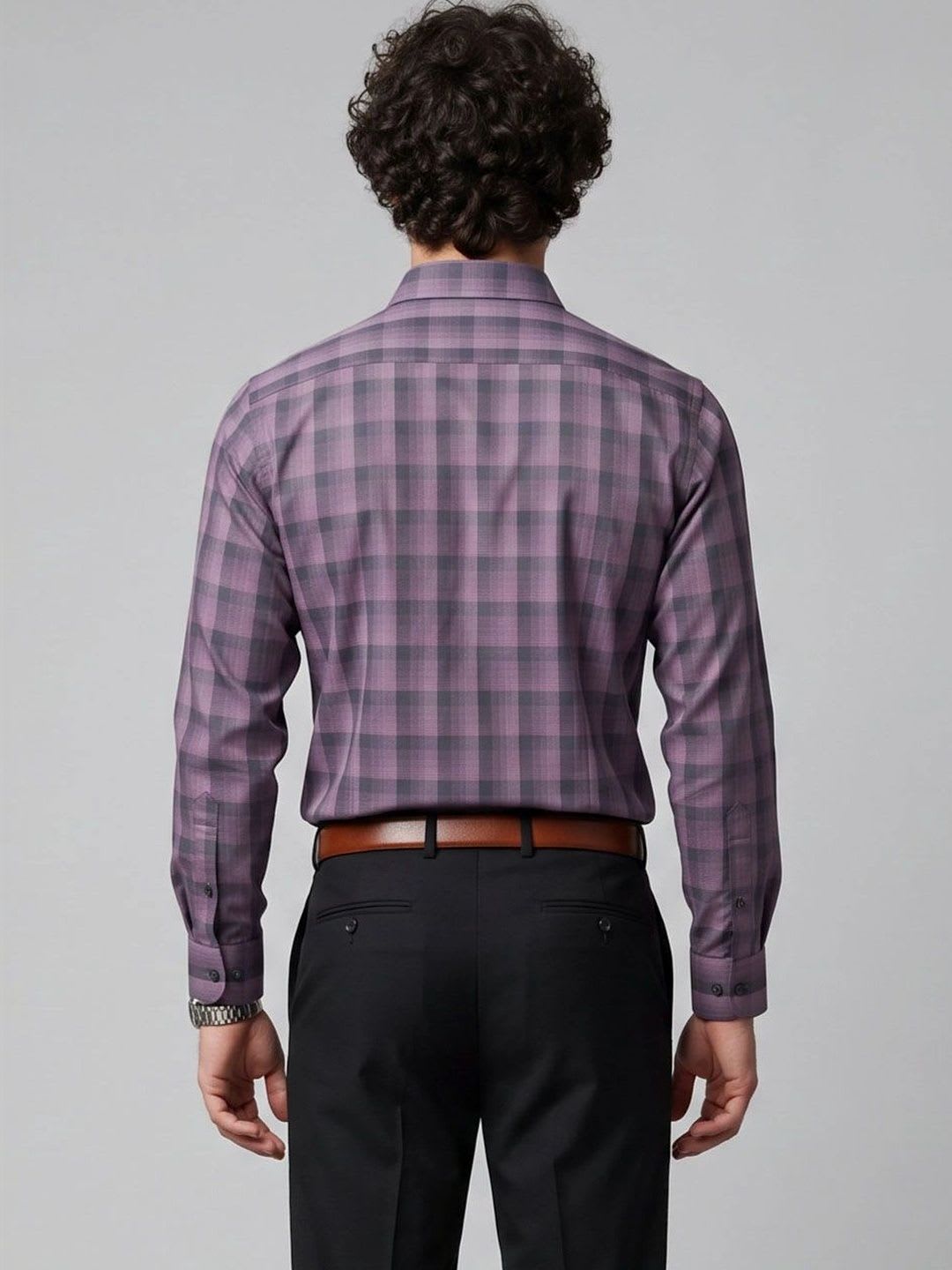 Charagh Din Men Smart Checked Formal Shirt - back view
