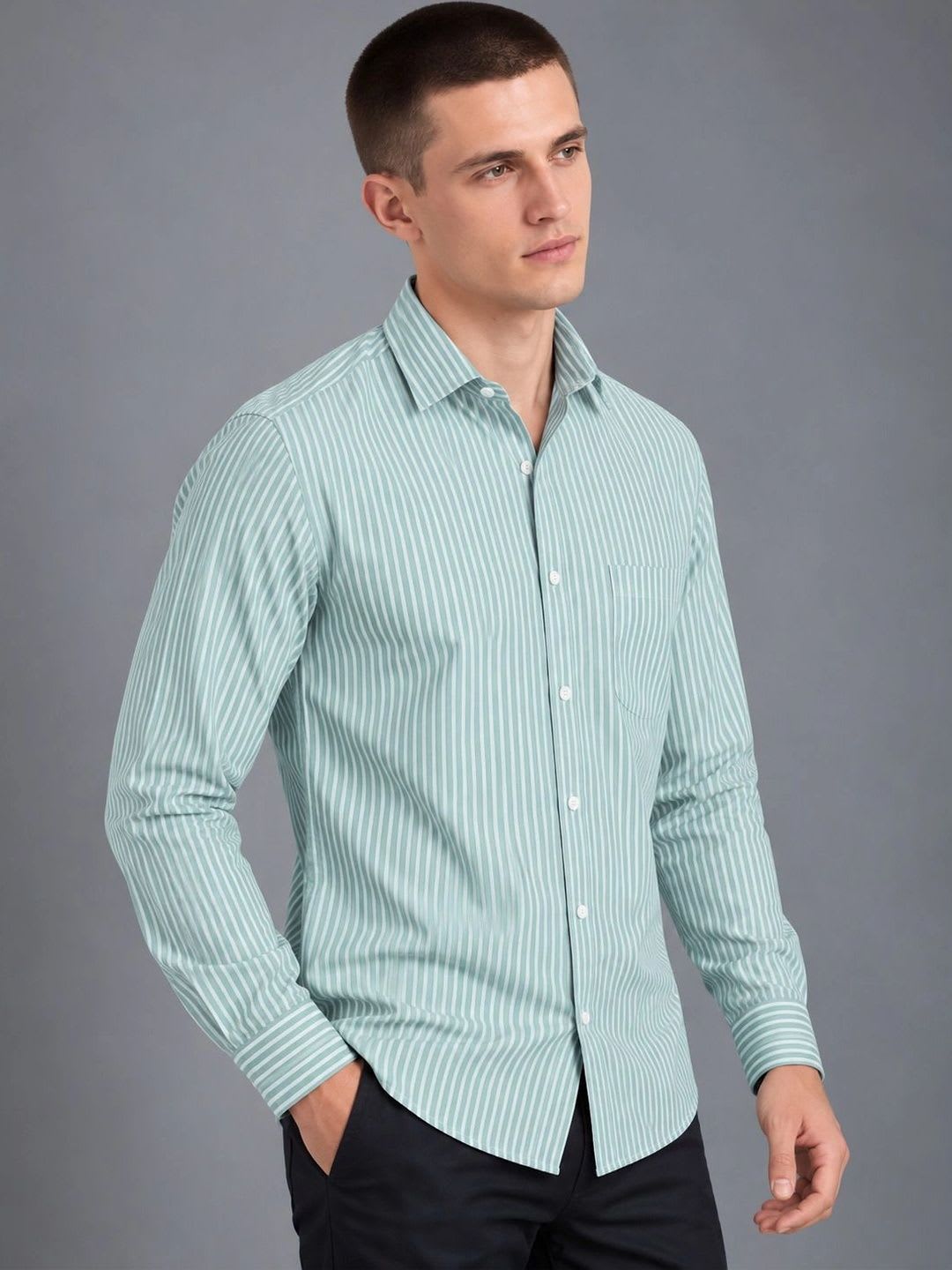 Moda Rapido Men Comfort Striped Casual Shirt - back view