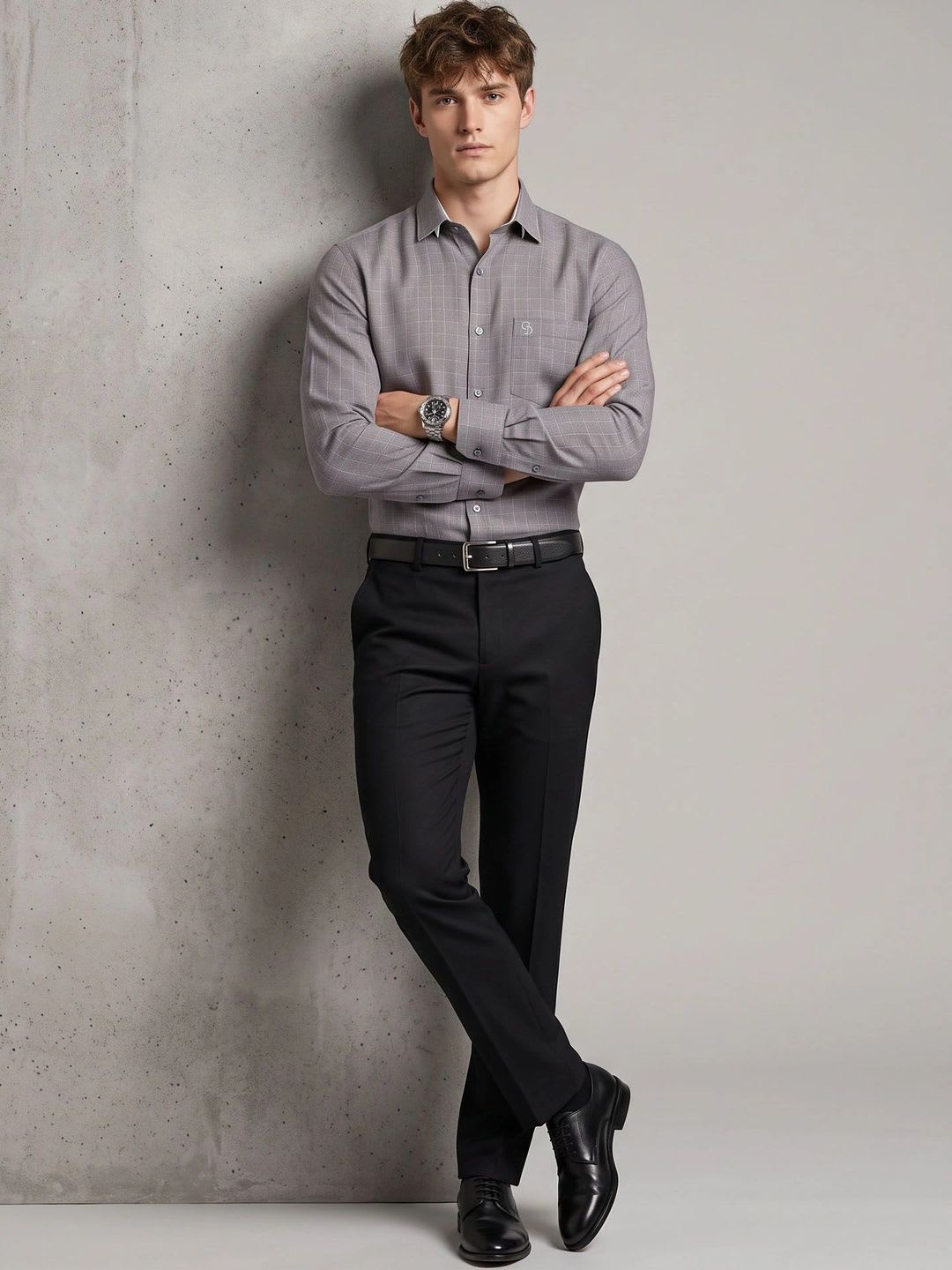 Charagh Din Men Smart Windowpane Checks Checked Formal Shirt - default view