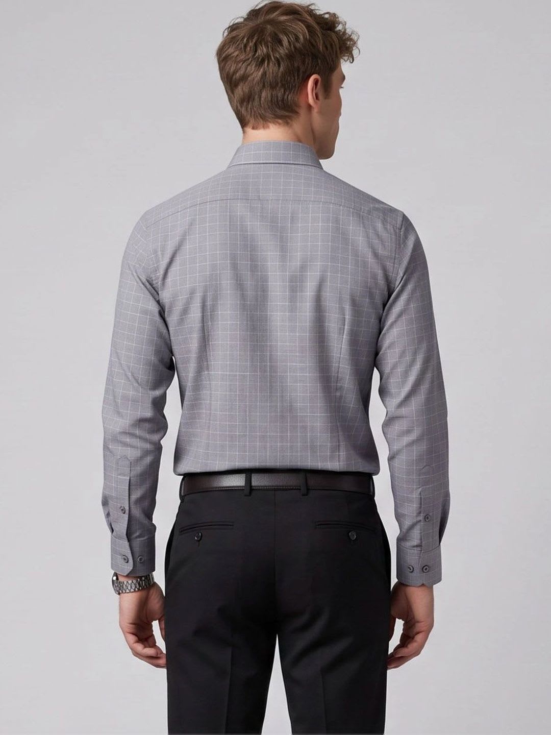 Charagh Din Men Smart Windowpane Checks Checked Formal Shirt - back view