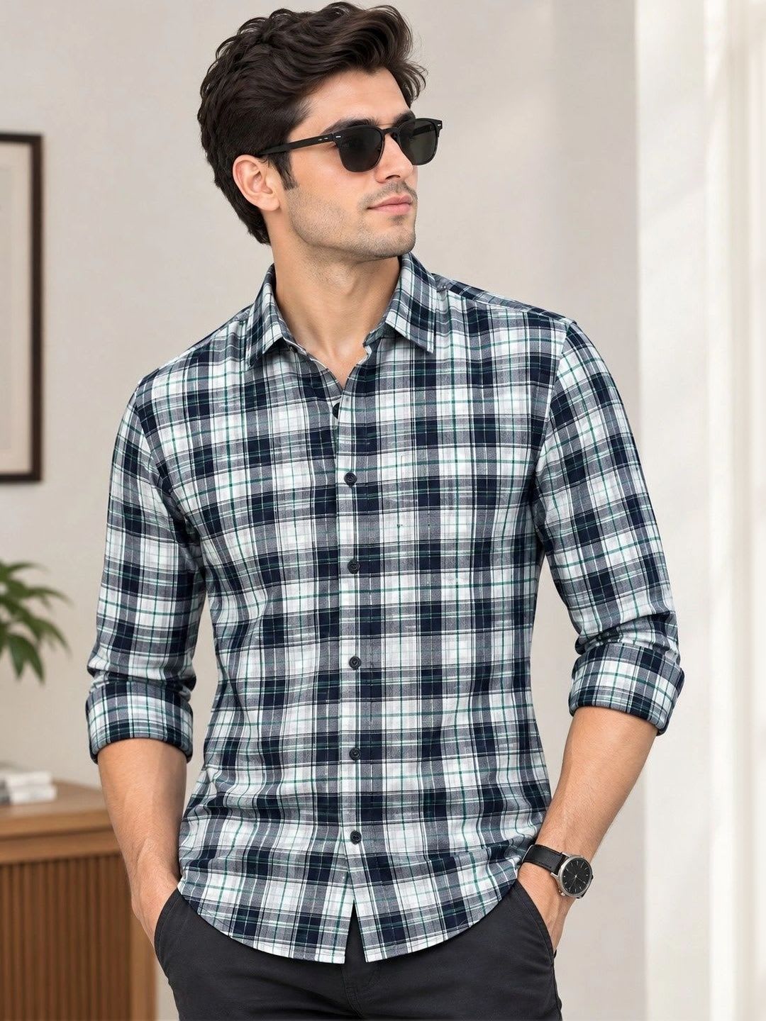 Big Brother Men Relaxed Checked Casual Shirt - default view