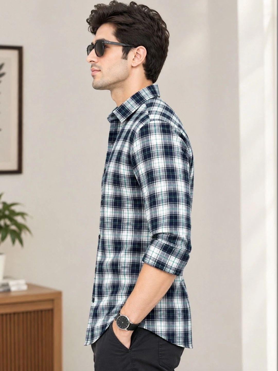 Big Brother Men Relaxed Checked Casual Shirt - back view