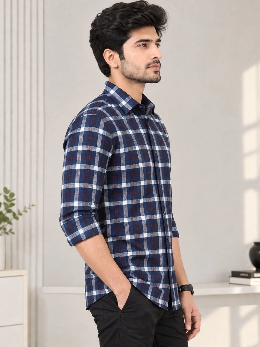 Big Brother Men Relaxed Checked Casual Shirt - back view