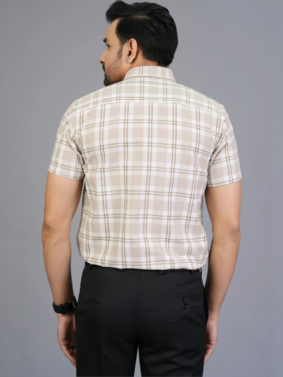 BLACKLILLY Men Standard Slim Fit Checked Casual Shirt - back view