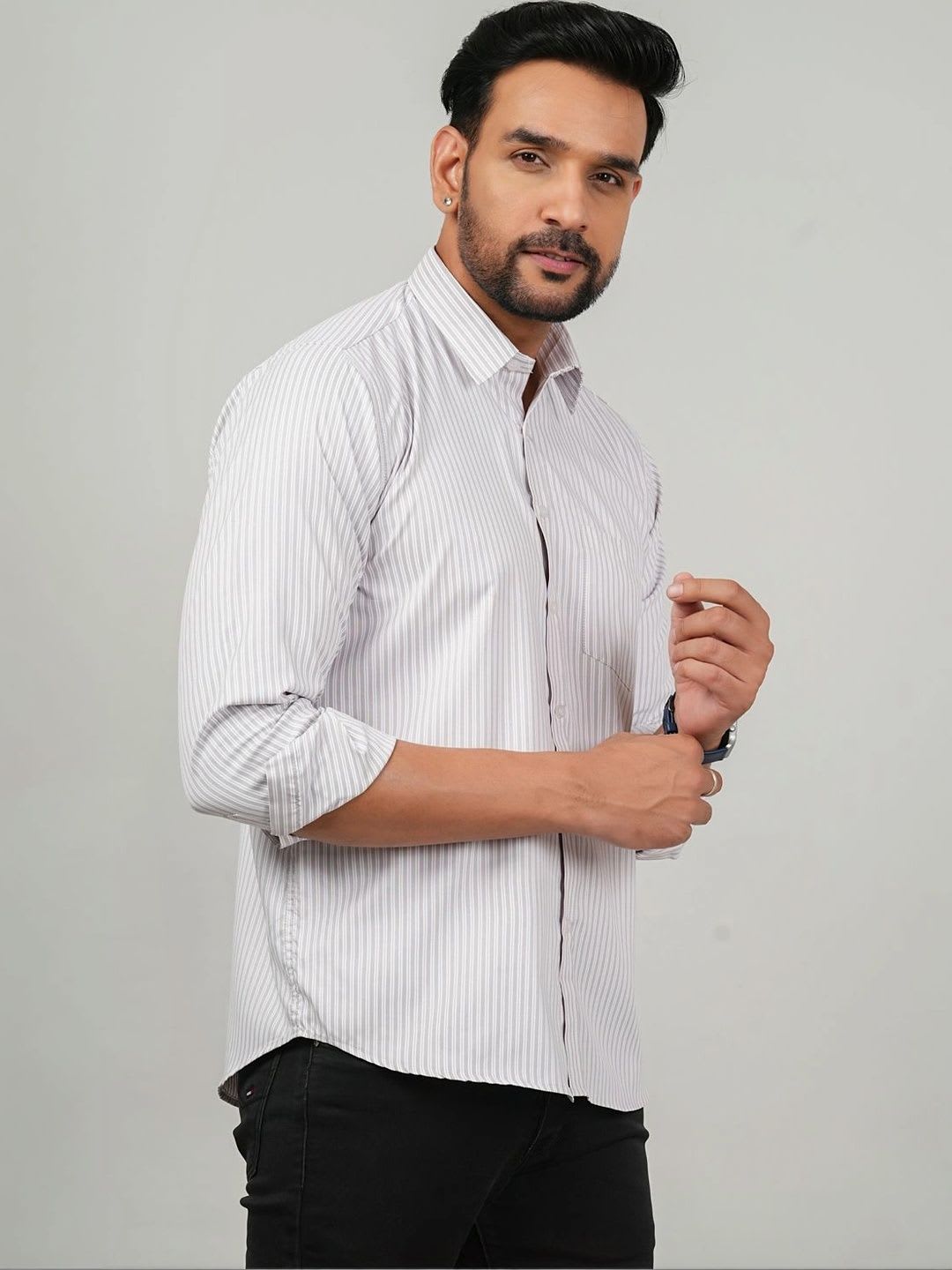 BLACKLILLY Men Standard Slim Fit Striped Casual Shirt - right view