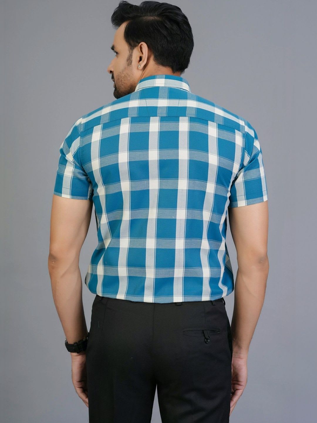 BLACKLILLY Men Standard Slim Fit Checked Casual Shirt - back view