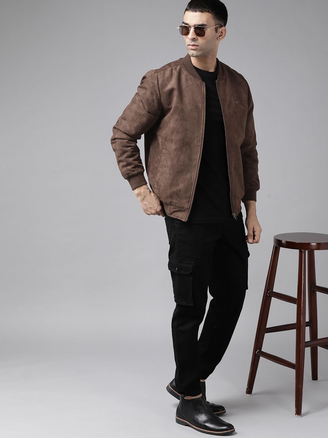 Roadster Men Brown Suede Finish Bomber Jacket - left view
