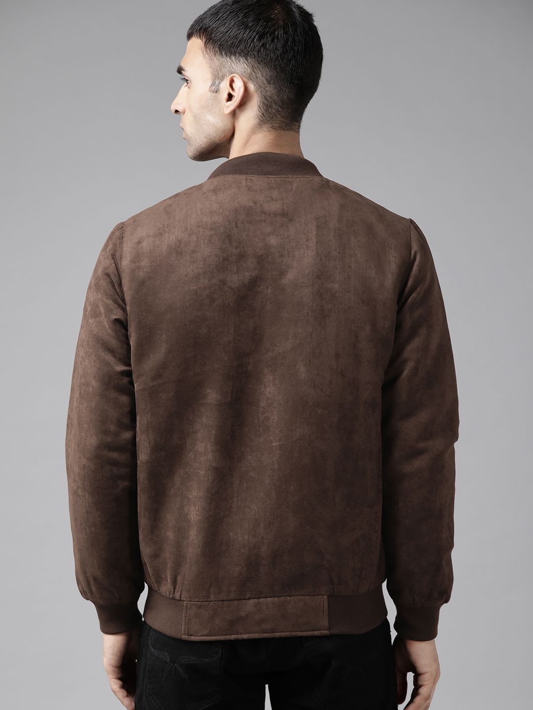 Roadster Men Brown Suede Finish Bomber Jacket - right view