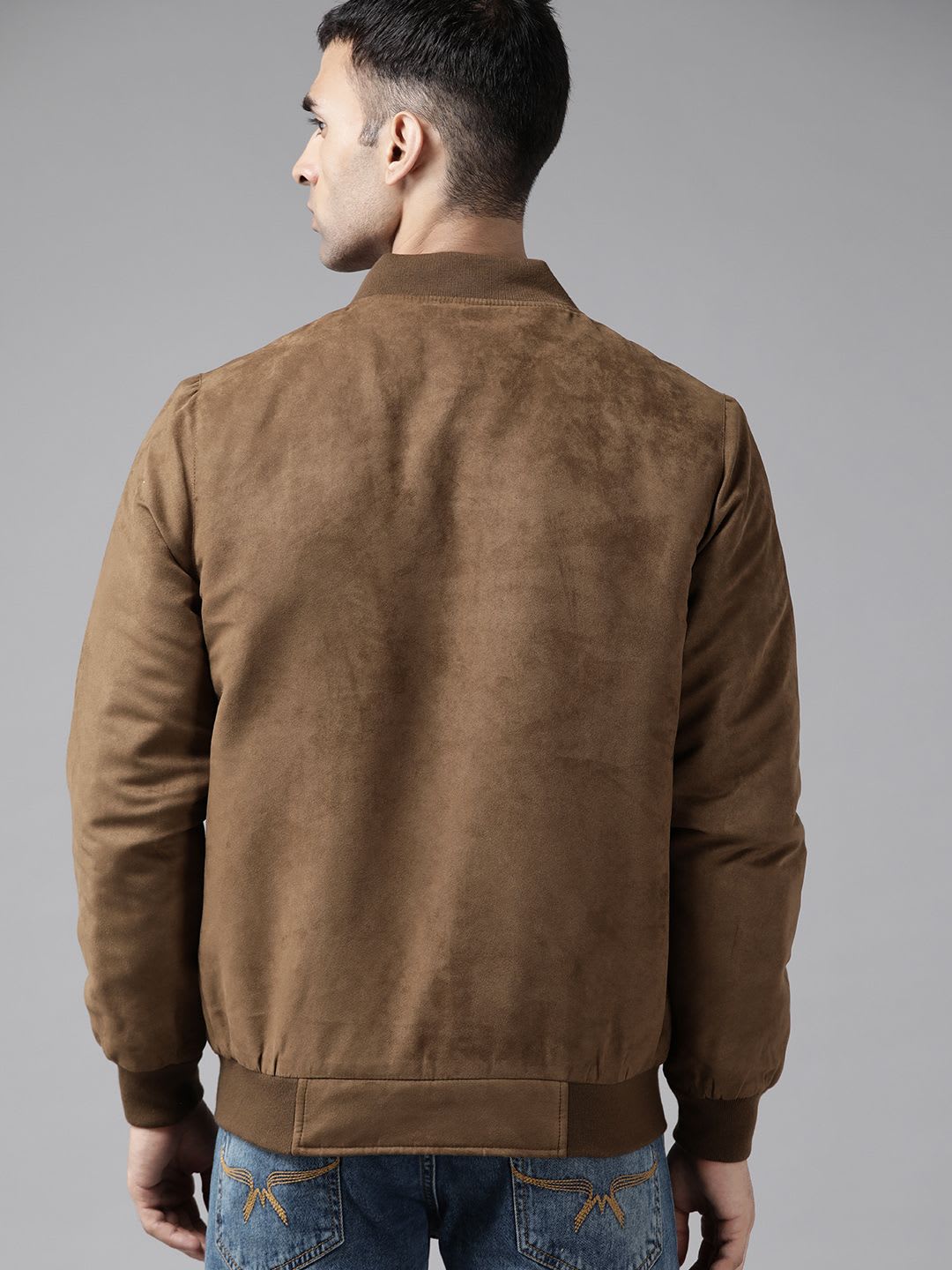 Roadster Men Brown Suede Finish Bomber Jacket - right view