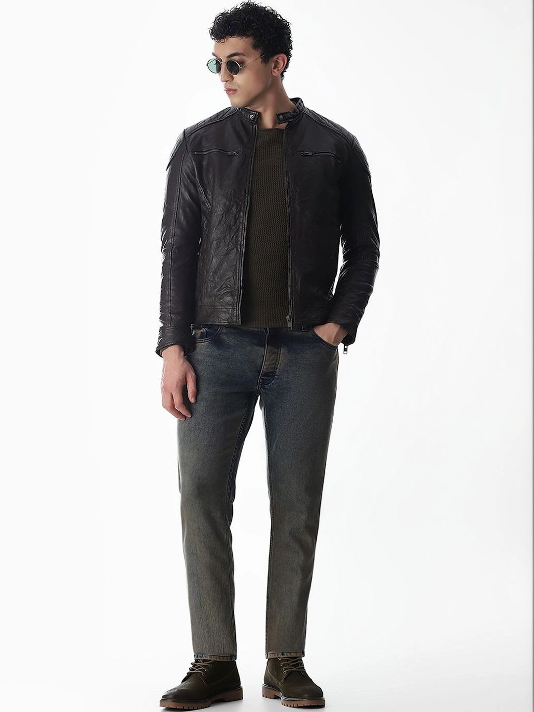 Jack & Jones Men Leather Biker Jacket - left view