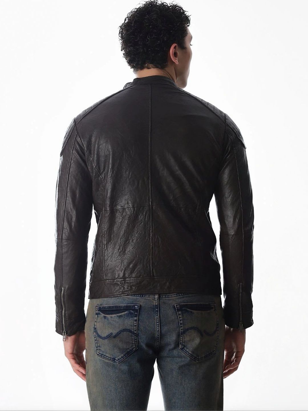 Jack & Jones Men Leather Biker Jacket - right view