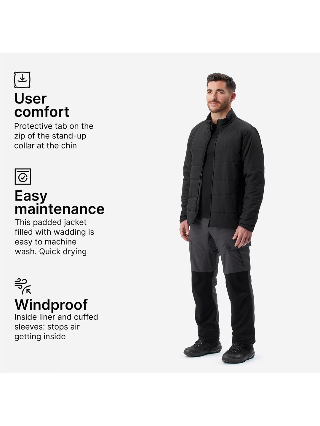 Decathlon Forclaz - Men Black MT50 Quick Dry Trekking Puffer Jackets - left view