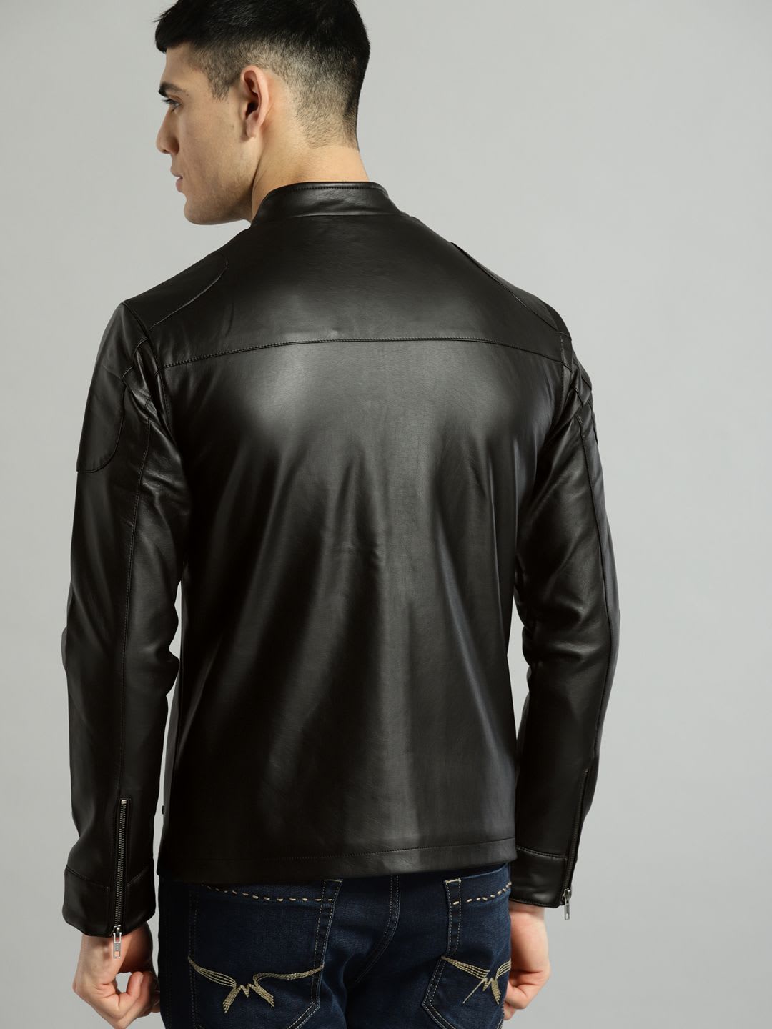 Roadster Men Black Solid Leather Jacket - right view