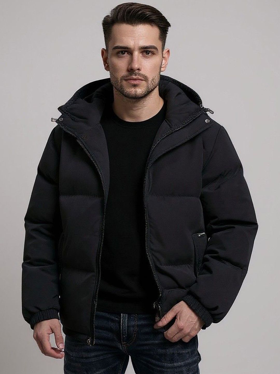 Mast & Harbour Men Hooded Solid Puffer Jacket - default view