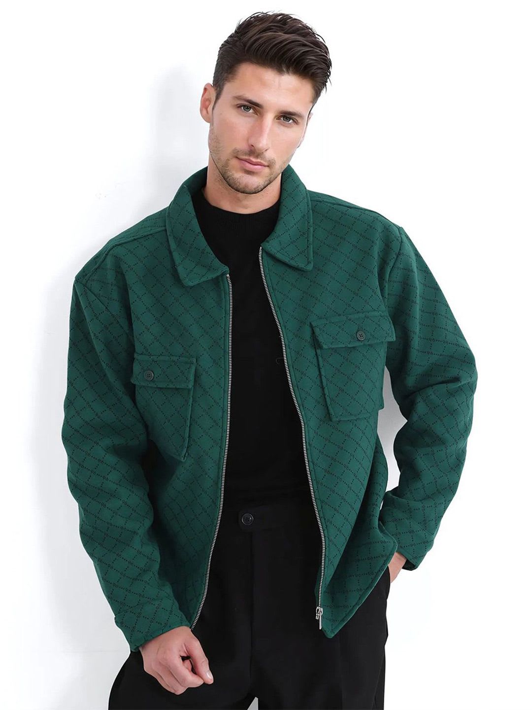 RARE RABBIT Lybro Primary Faux Leather Trim Geometric Spread Collar Jacket - default view