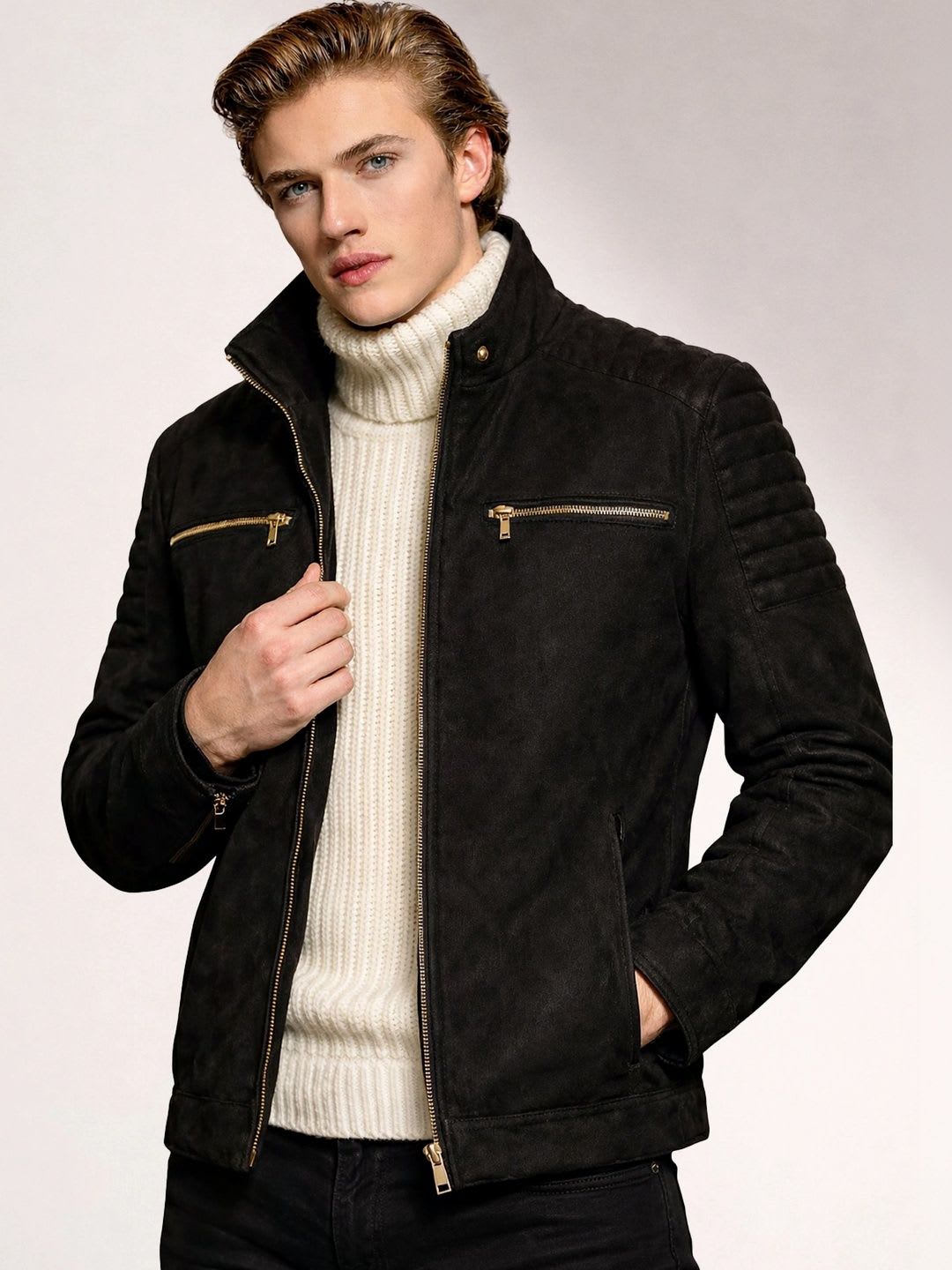 Leather Retail Men Suede Outdoor Biker Jacket - default view