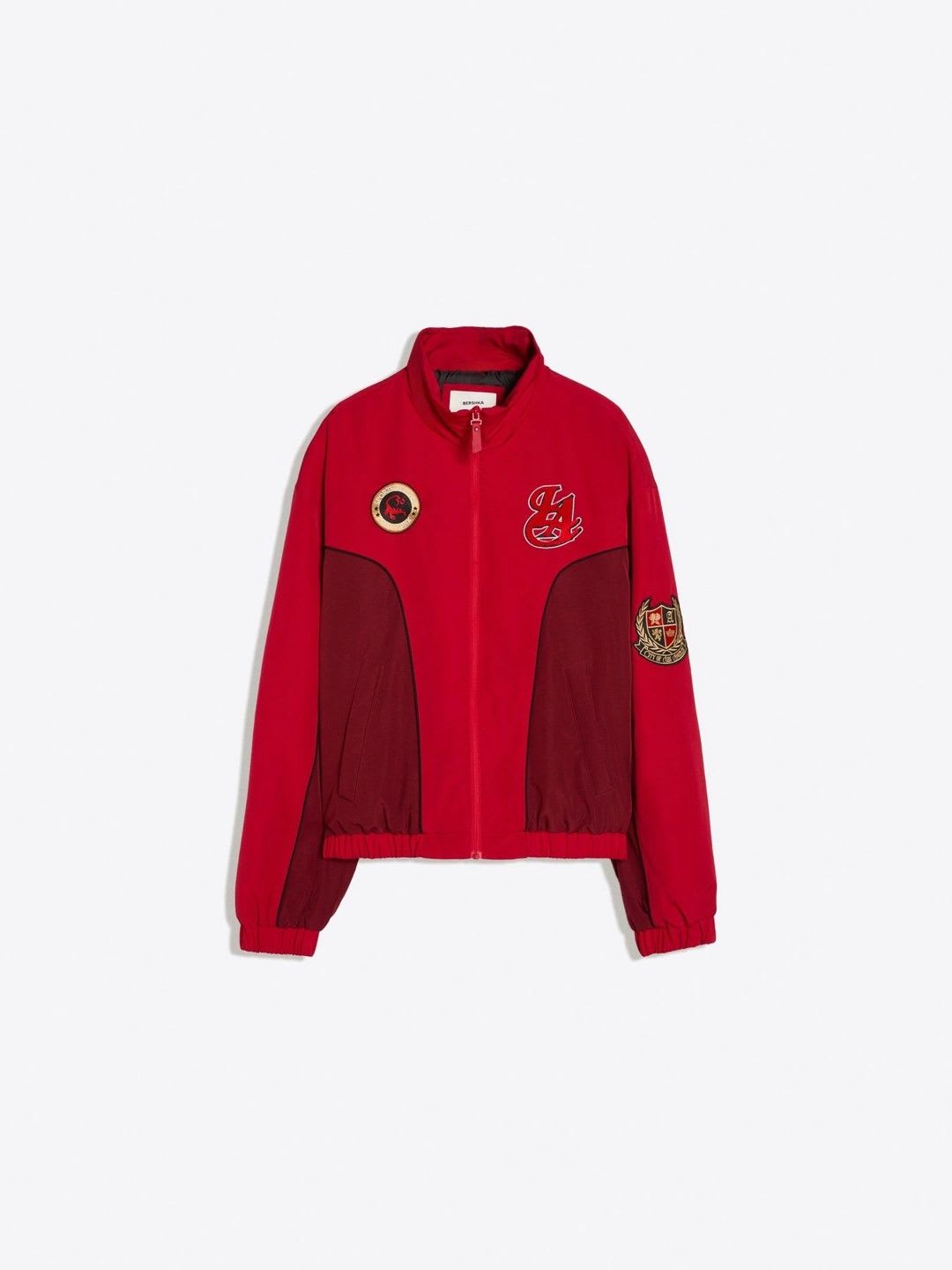 Bershka Men Colourblocked Bomber with Embroidered Jacket - right view