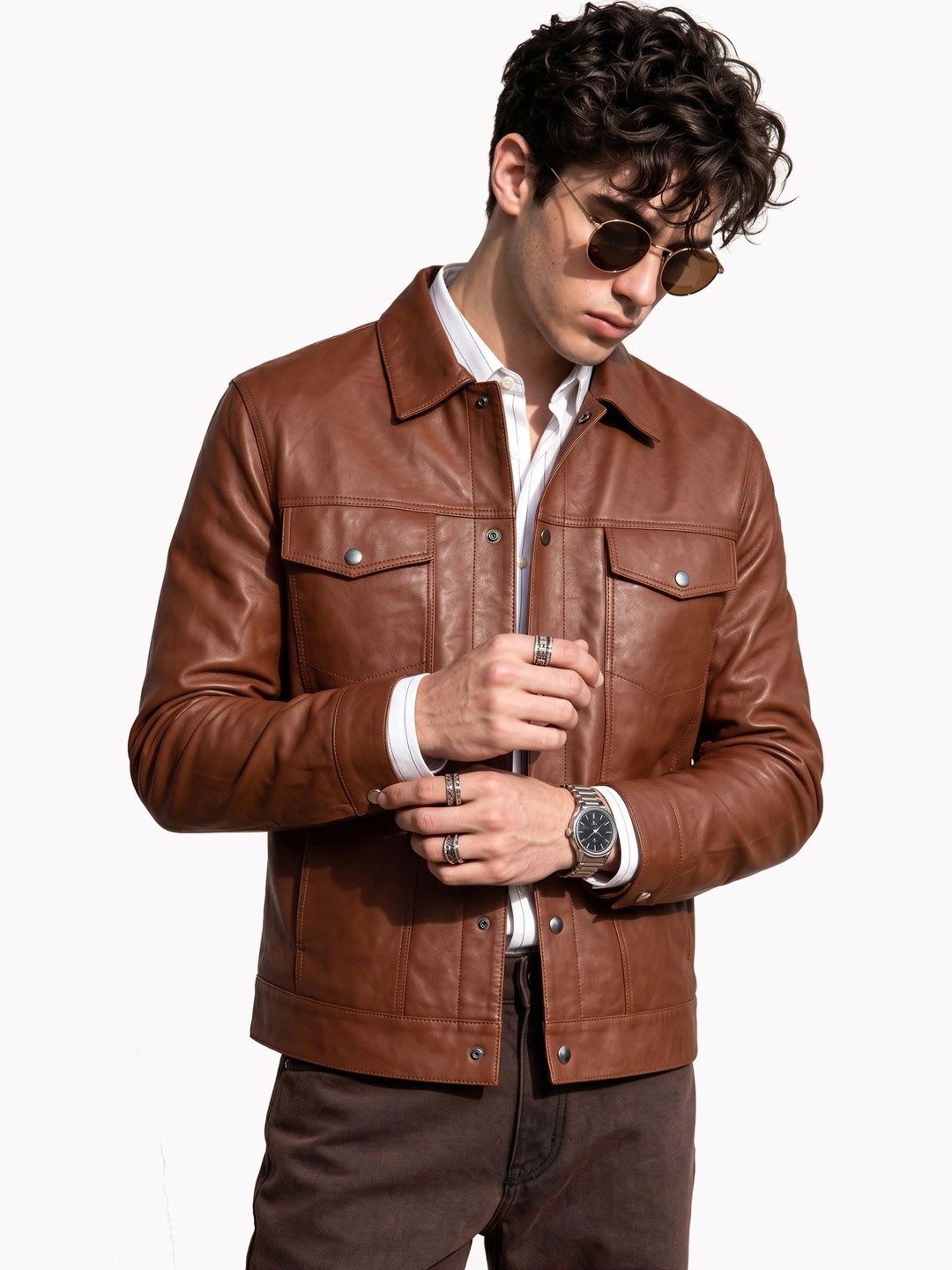 Leather Retail Men Outdoor Leather Jacket - default view