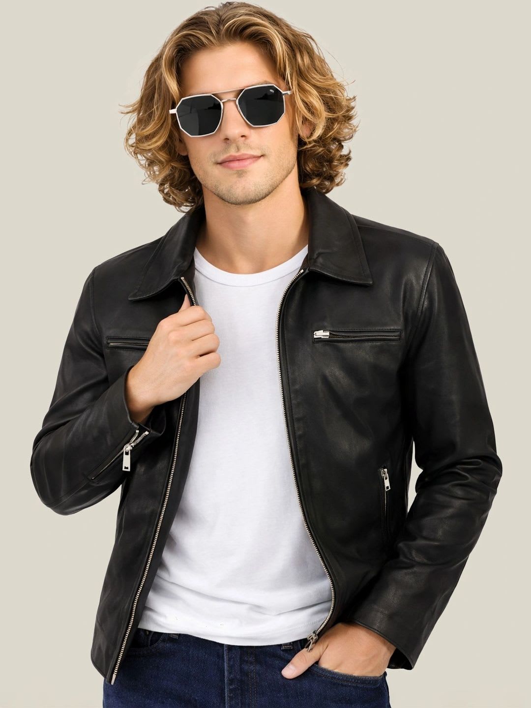 Leather Retail Men Water Resistant Outdoor Leather Jacket - default view