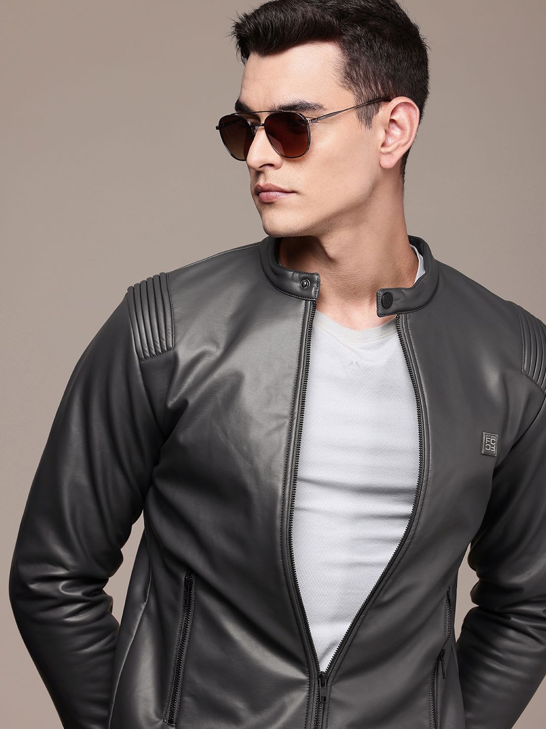 French Connection Mock Collar Biker Jacket - default view